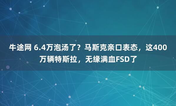牛途网 6.4万泡汤了？马斯克亲口表态，这400万辆特斯拉，无缘满血FSD了